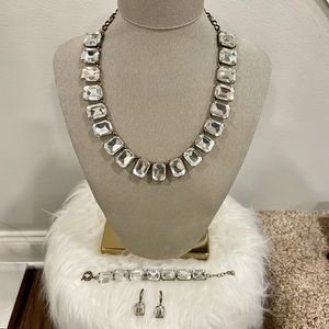 Crystal Necklace, Bracelet, and Dangle Earring Set